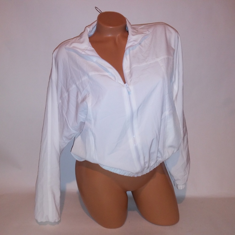 Victoria Secret PINK Jacket Windbreaker XS White Solid Full Zip Pockets Long Sle